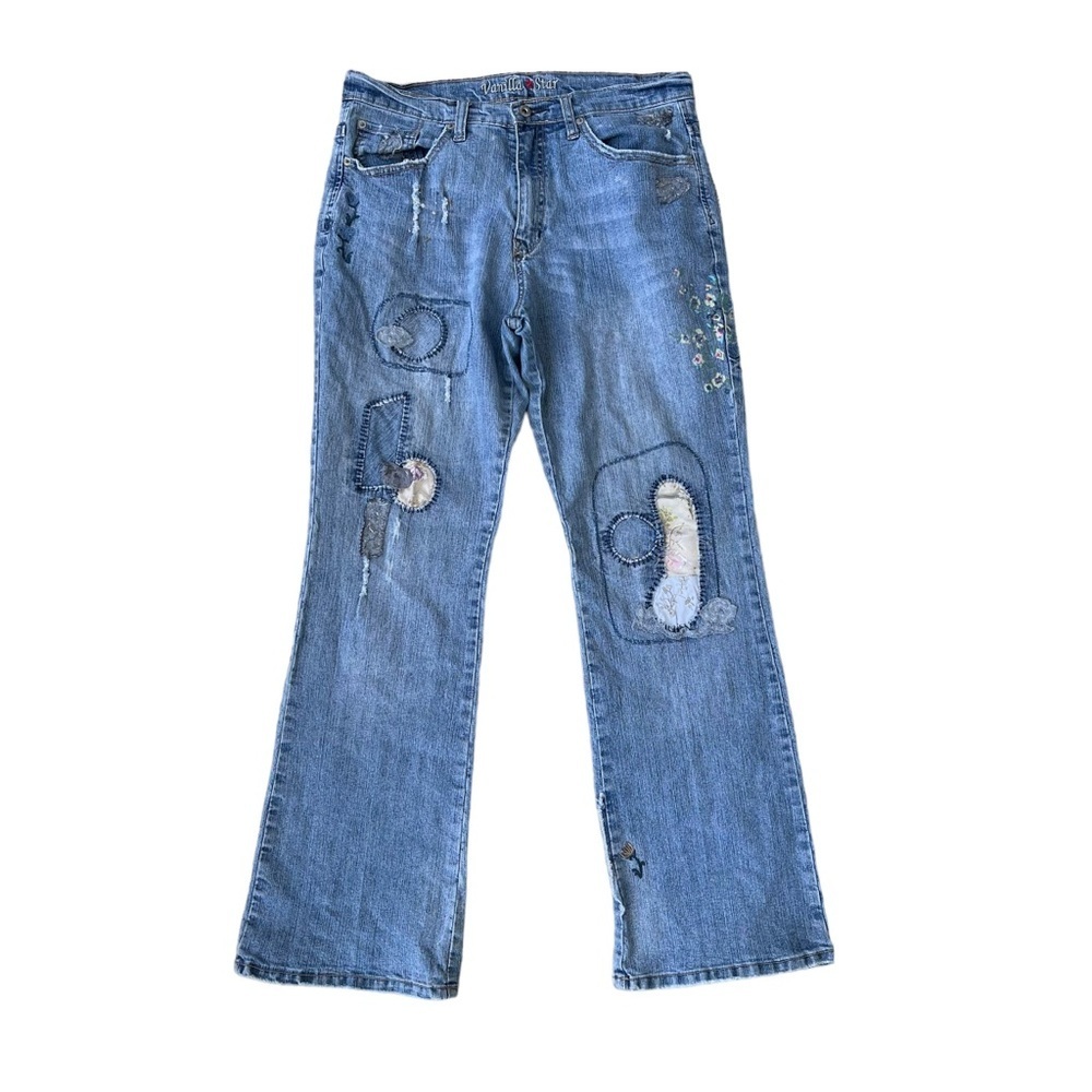 Y2K Vanilla Star Patchwork Bootcut Jeans High Rise 16 Patchwork